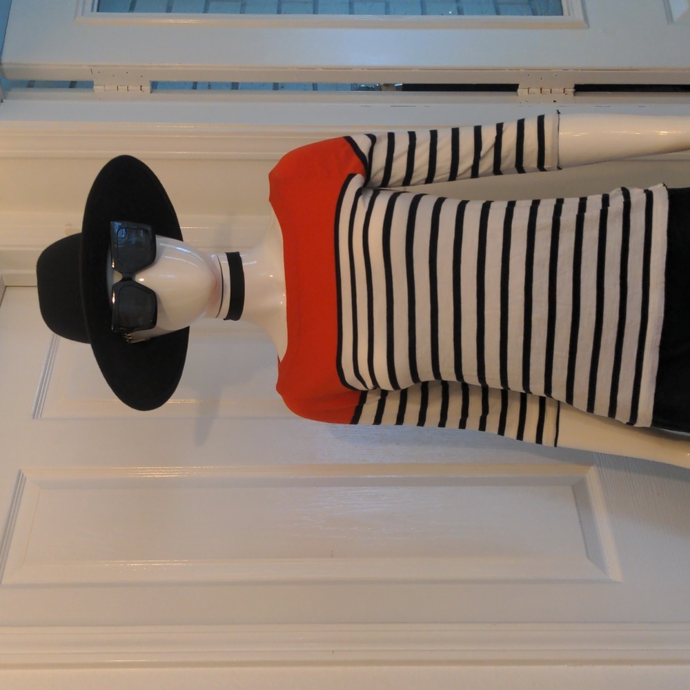 LOFT Long Sleeve Shirt Red Navy Stripes XSP Normcore Elevated Basic